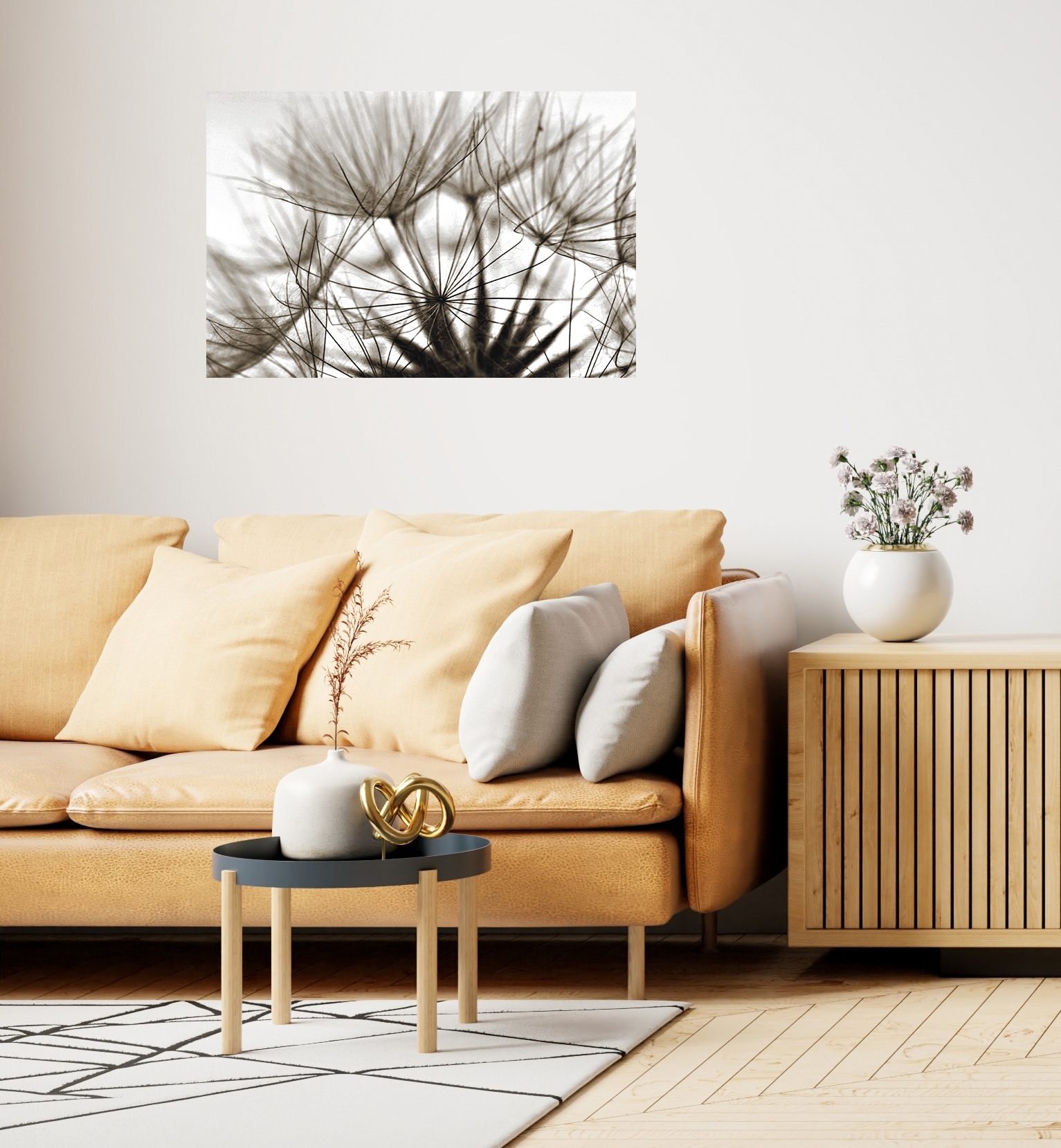 Wandsticker QUEENCE "Blume", beige, B:90cm H:60cm T:0,1cm, Folie, Wandtattoos, Selbstklebend, kinderleichte Anbringung