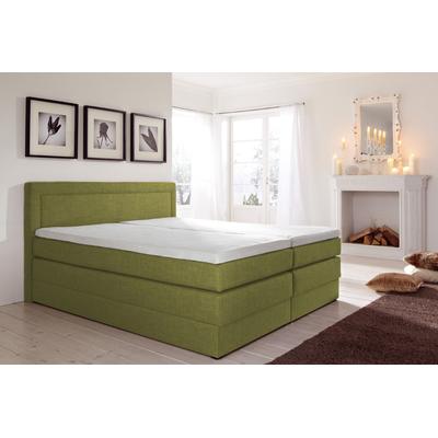 Boxspringbett HAPO, grün, Liegefläche B/L: 100cm x 200cm, kein Härtegrad, 7-Zonen-Tonnentaschen-Federkernmatratze, Kopfteil, seitliche Unterbox und Obermatratze sind mit pflegeleichtem Feinstrukturstoff in Leinenoptik (100% Polyester) bezogen, Die... Image