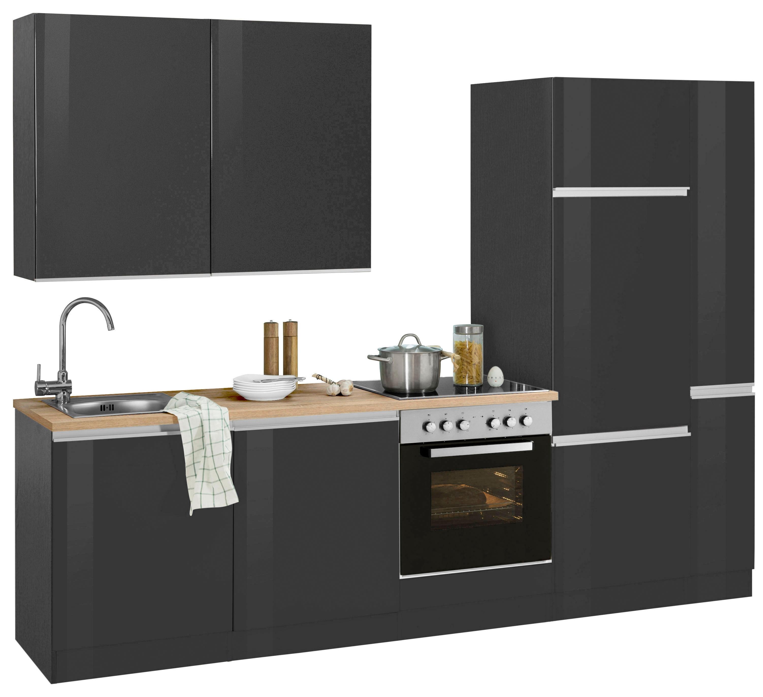 Küchenzeile KOCHSTATION "KS-Ohio", grau (küche: grau, korpus: grafit, arbeitsplatte: eichefarben), B:270cm T:60cm, Komplettküchen-Sets, ohne E-Geräte, Breite 270 cm Image