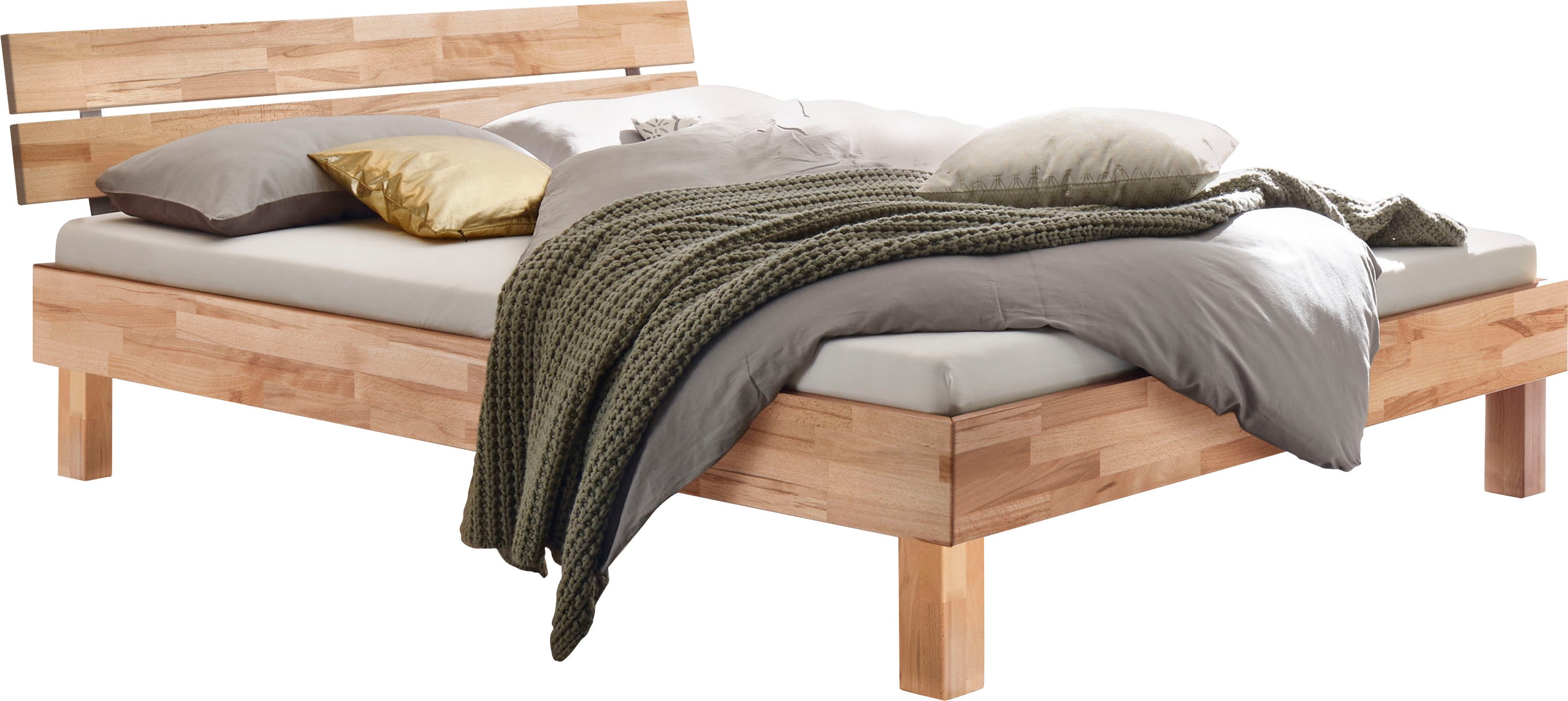 Holzbett HASENA "Prato", beige (kernbuche natur, geölt, kernbuche natur, geölt), B:146cm H:36cm L:214cm, Kernbuche massiv, Betten, Fußhöhe 20 cm Image