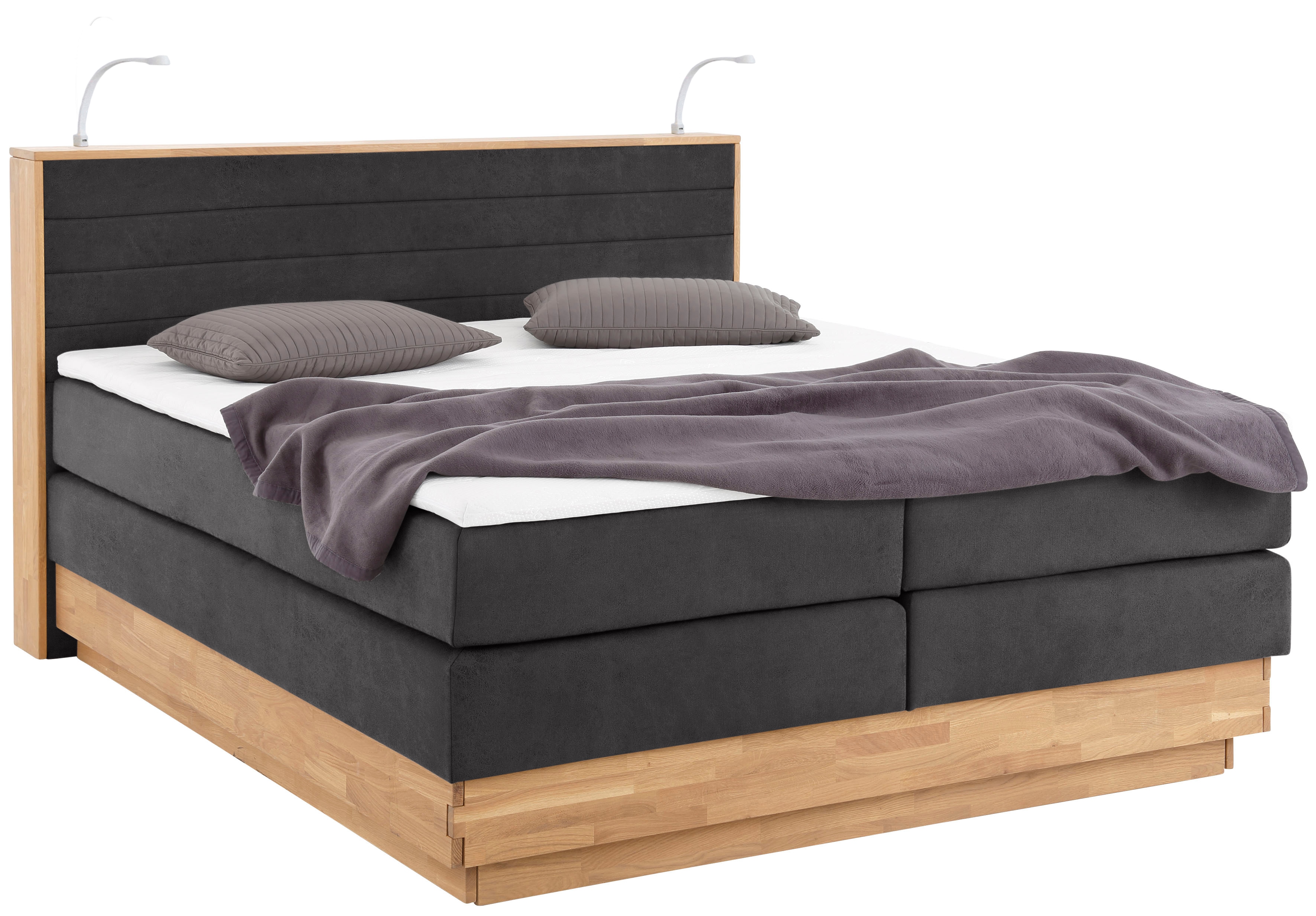 Boxspringbett HOME AFFAIRE "Cavan", grau (charcoal), B:184cm L:222cm, Microfaser (100% Polyester), Komplettbetten, Boxspringbett, Eiche, inkl. Bettkasten & Topper, verschiedene Härtegrade (auch H4) Image