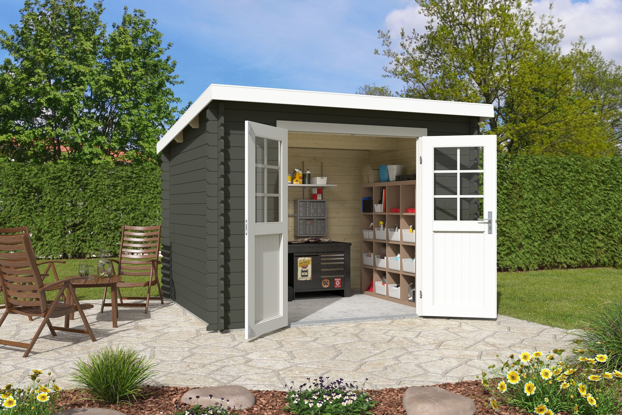 Gartenhaus NORDIC HOLZ "San Jose 230", grün (grüngrau), ohne Fußboden, Massivholzdach, Holz, Gartenhäuser, Gartenhaus