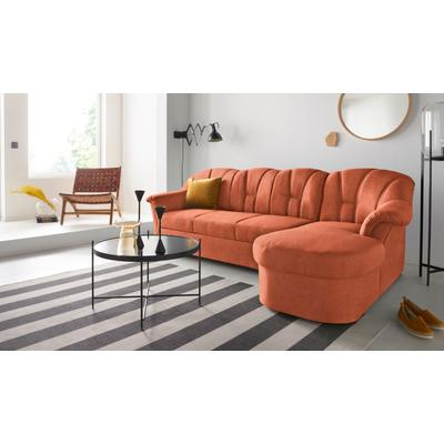 Ecksofa DOMO COLLECTION "Papenburg, zeitlose Rückensteppung, elegante Formensprache, L-Form", orange (terra), B:235cm H:84cm T:140cm, Kunstleder SOFTLUX, Luxus-Microfaser (100% Polyester), Struktur ( 90% Polyester, 10% Polyacryl), Microfaser... Image