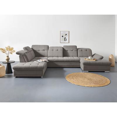 Wohnlandschaft COTTA "Holiday U-Form mit Sitztiefen-, Armteil- und Kopfteilverstellung", grau (elephant), B:386cm H:86cm T:265cm, 100% Polyester, Sofas, wahlweise mit Bettfunktion & Bettkasten Image