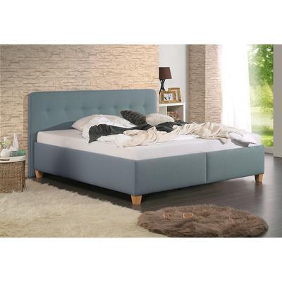 Polsterbett MAINTAL "Mison", blau (petrol, buche hell geölt), B:193cm H:102cm L:207cm, Struktur fein (100% Polyester), Betten, mit oder ohne Matratze Bonell-, Kaltschaum-, Taschenfederkern Matratze Image