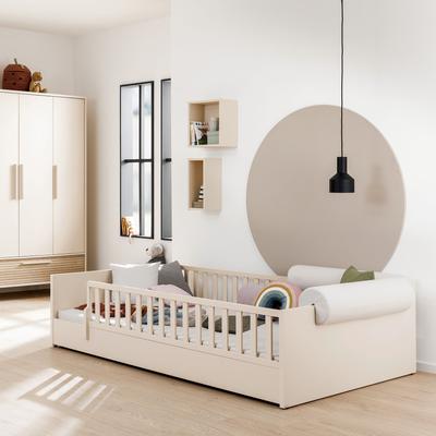 Kinderbett PAIDI "LITTLE FLO, vom Baby bis zum Teeni, in mehreren Farben und Breiten", beige (cashmere, beige), B:147,6cm H:50,8cm L:205,6cm, Betten, umbaubar zum Kinder- oder Jugendbett, Bodenbett auch als Sofa nutzbar