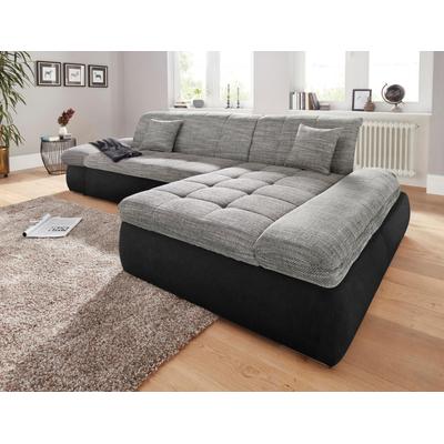 Ecksofa DOMO COLLECTION "PB Moric wahlweise mit Bettfunktion + Armteilverstellung, L-Form", schwarz (schwarz, weiß, grau, grau), B:300cm H:80cm T:172cm, Kunstleder SOFTLUX / Struktur (90% Polyester, 10% Polyacryl), Zierkissen: Struktur (90%... Image