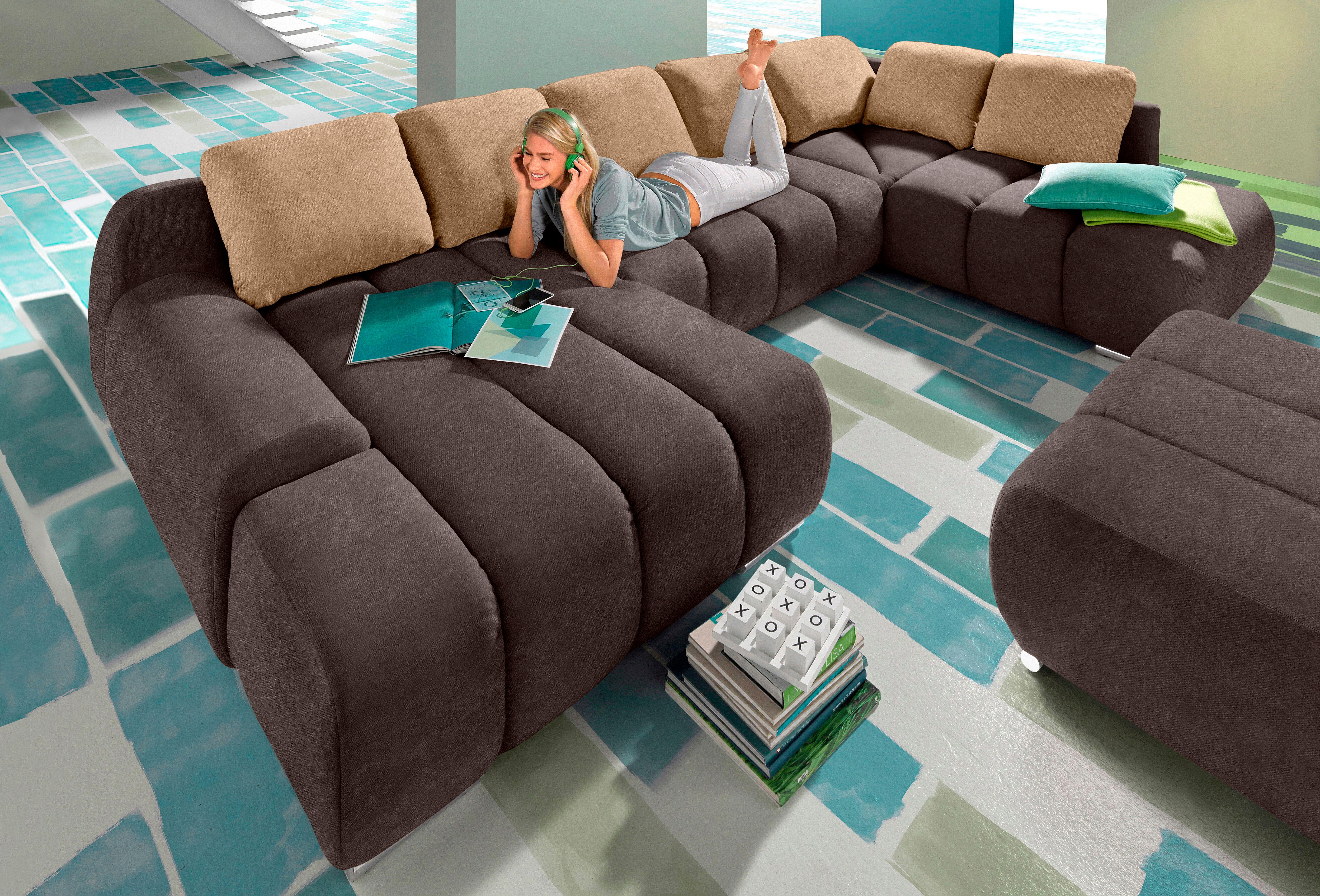 Wohnlandschaft INOSIGN "Bono U-Form", braun (dunkelbraun, caramel), B:360cm H:90cm T:214cm, Luxus-Microfaser ALTARA NUBUCK (100% Polyester);Luxus-Microfaser ALTARA NUBUCK (100% Polyester);Samtstruktur (95% Polyester, 5% Polyamid), Sofas, wahlweise... Image