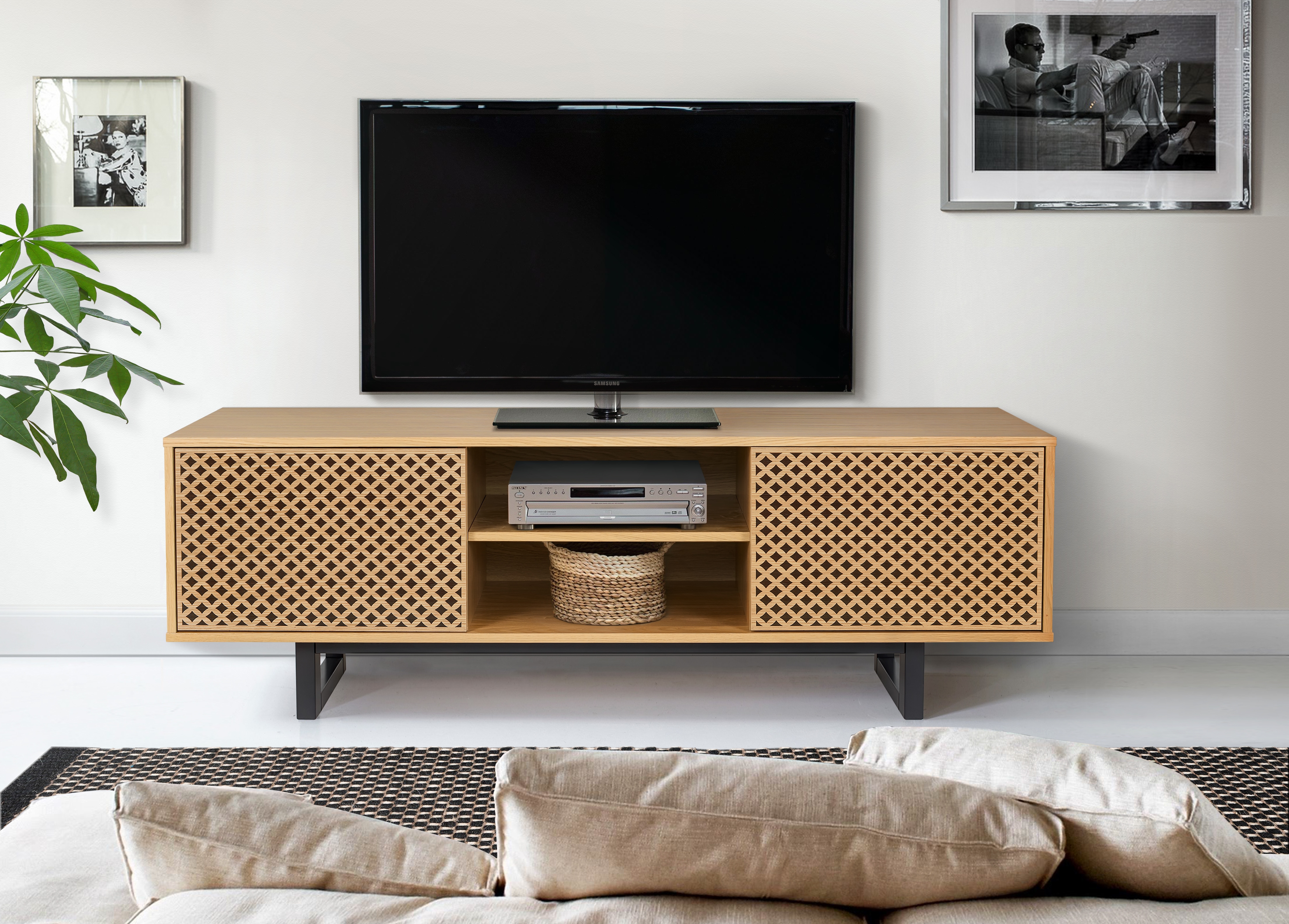 Lowboard ANDAS, braun (eiche, schwarz), B:150cm H:50cm T:40cm, Sideboards, Kommode mit besonderem Print, push-to-open Funktion, FSC Image