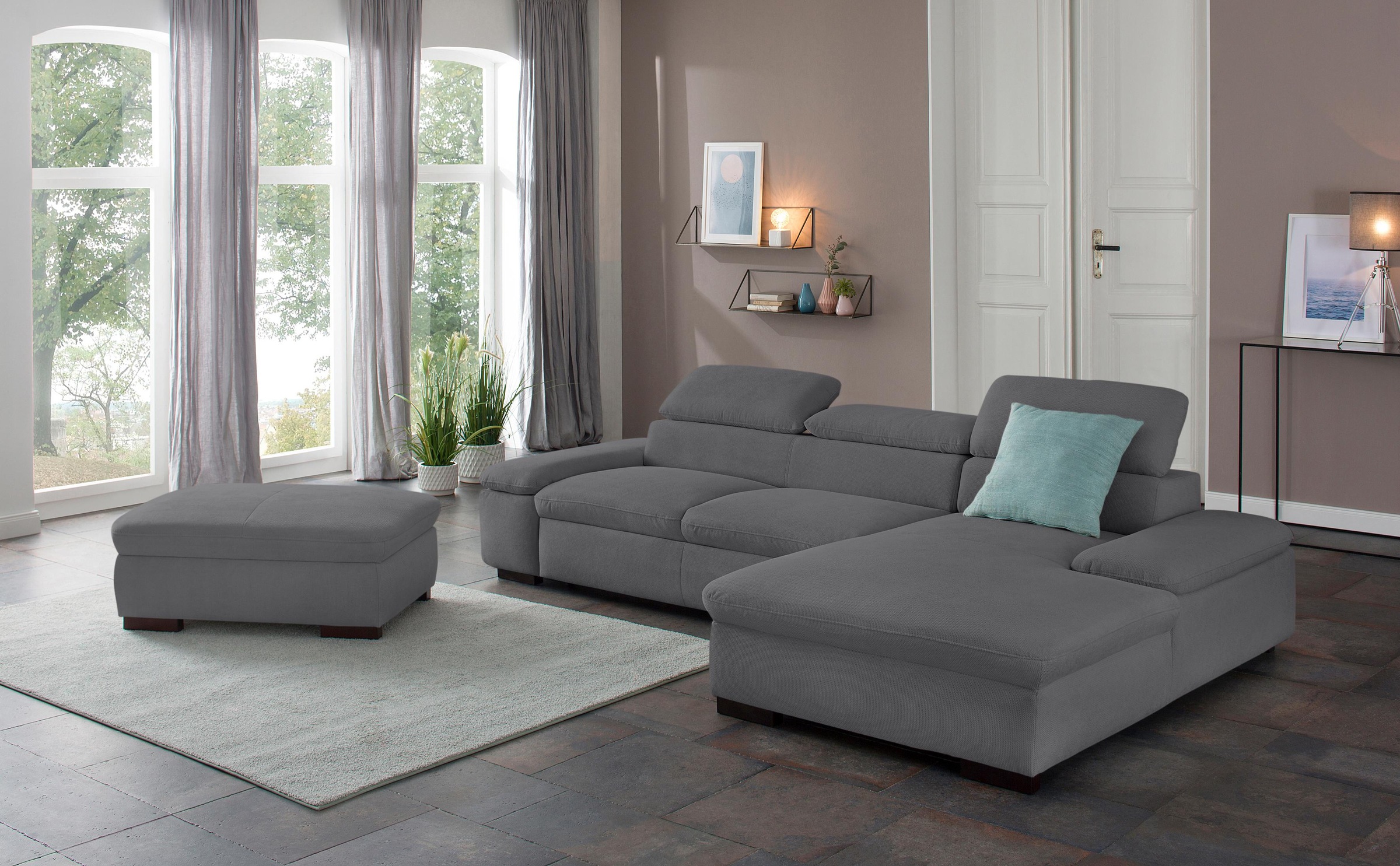 Ecksofa HOME AFFAIRE "Alberto L-Form", grau, B:286cm H:73cm T:174cm, 90% Polyester, 10% Polyamid;Luxus-Microfaser ALTARA NUBUCK (100% Polyester);Luxus-Microfaser weich (90% Polyester, 10% Polyamid);Microfaser Antiklederoptik, Sofas, mit... Image