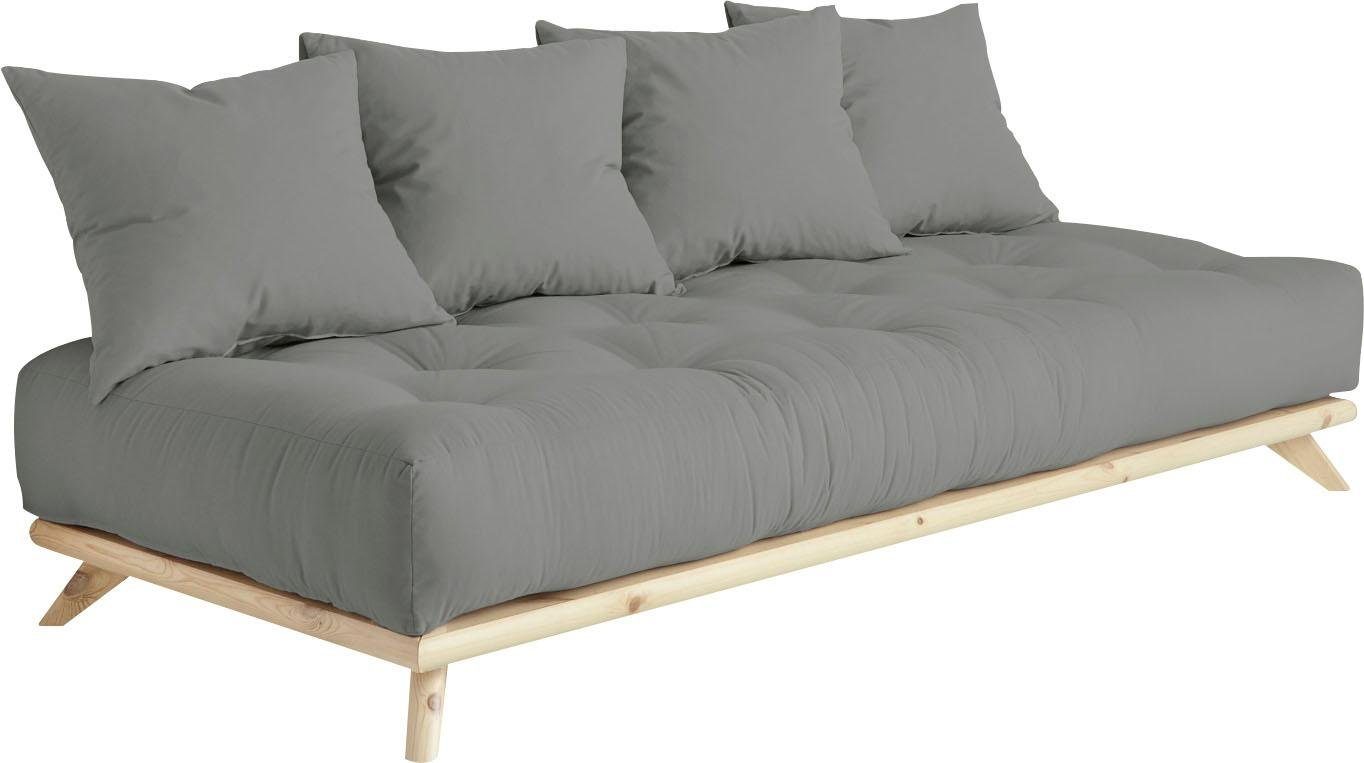 Daybett KARUP DESIGN "Senza, Sofa, mit Futonmatratze, minimalistisch, massives Kiefernholz", grau (grau, klarlackiert), B:200cm H:85cm L:90cm, Daybetten, Handgefertigt, skandinavisches Design, vielseitig, schlichter Stil