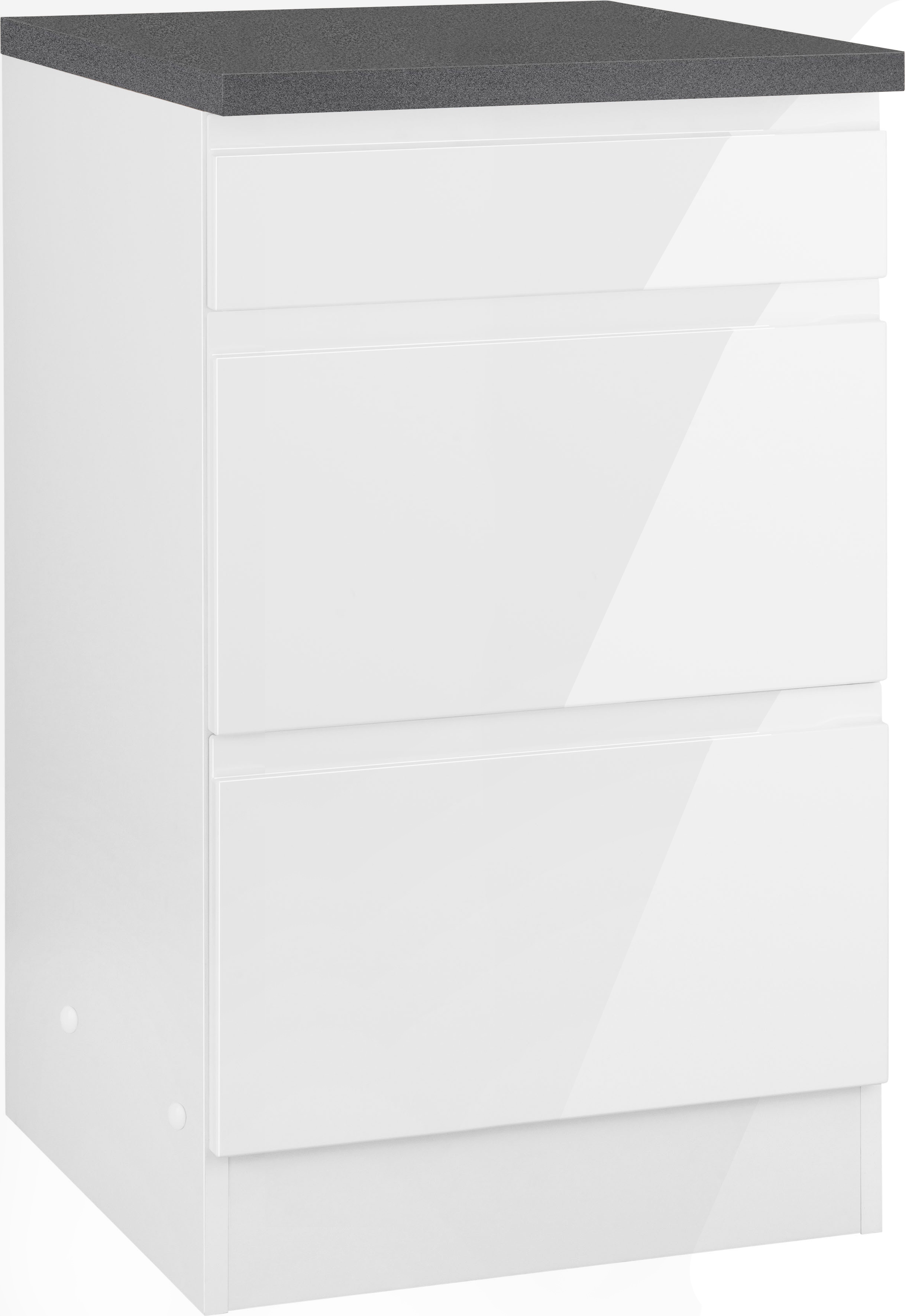 Unterschrank KOCHSTATION "KS-Virginia", weiß (weiß hochglanz, anthrazit), B:50cm H:85cm T:60cm, Holzwerkstoff, MDF, Schränke, Küchenunterschrank Unterschrank, 50 cm breit, mit Auszügen