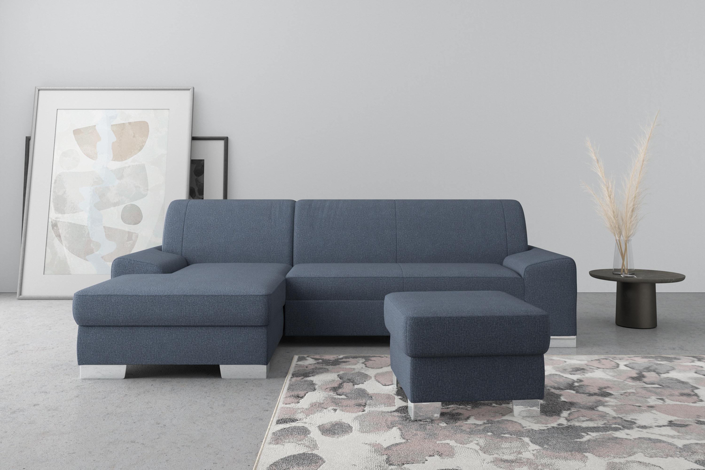 Ecksofa DOMO COLLECTION "Anzio L-Form, whlw. Bettfunktion, Federkern, hochwertig, Breite 271 cm", blau, B:271cm H:85cm T:160cm, Sofas, Ecksofa, Ohne Bettfunktion, Recamiere links, Feinstruktur, blau