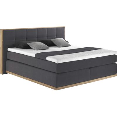 Boxspringbett PLACES OF STYLE "Vinton", grau (anthrazit), B:200cm L:213cm, Komplettbetten, Boxspringbett, aus massiver Eiche, verschiedene Härtegrade (auch H4) Image