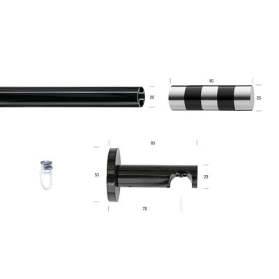 Gardinenstange GARESA "BLACK", schwarz, L:250cm Ø:20mm, Eisen, Gardinenstangen, Vorhanggarnitur, Innenlauf, verlängerbar, Knopf abgeschrägt 2-farbig Image