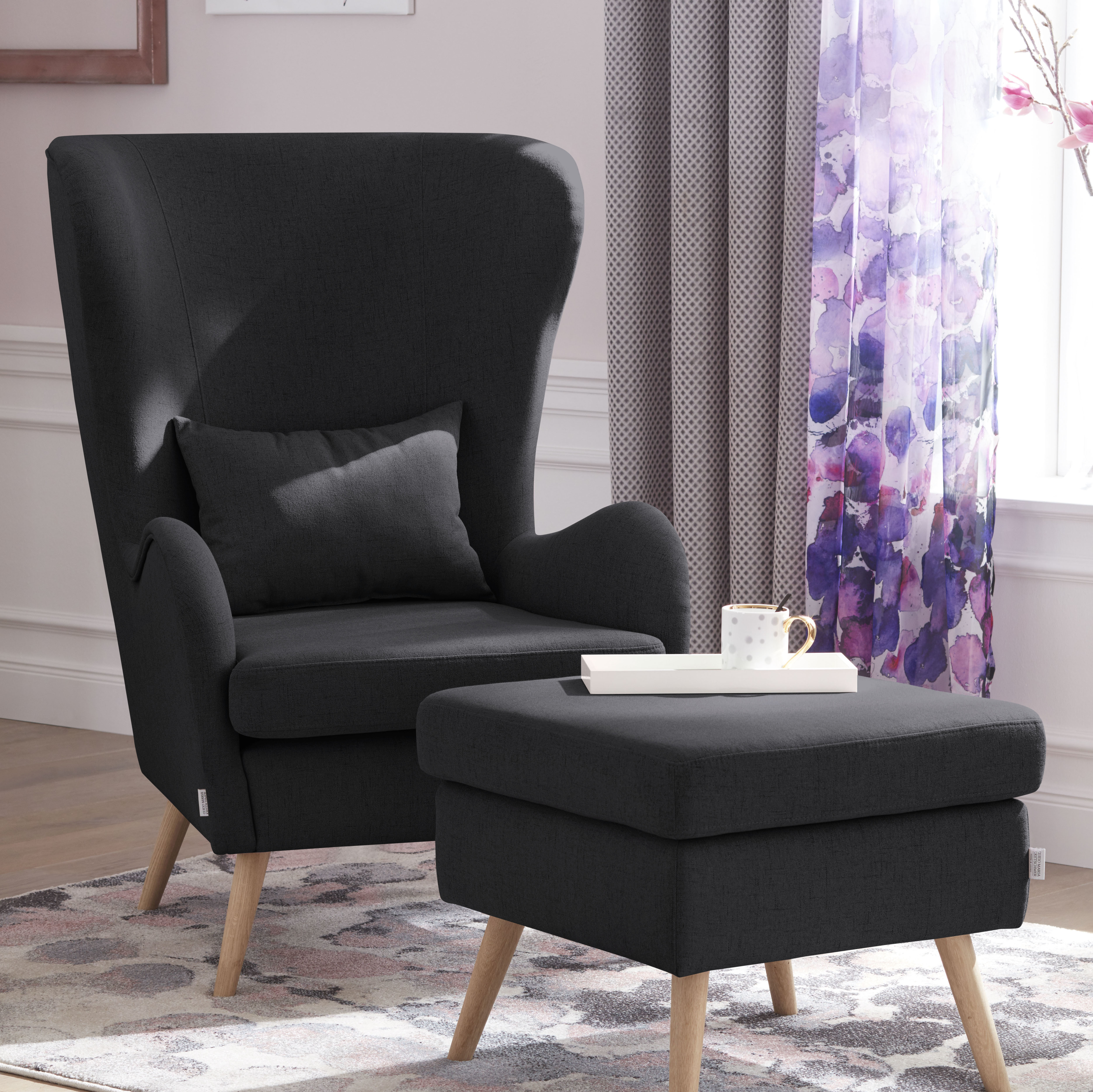 Sessel HOME AFFAIRE "Salla auch in Fellimitat und Feincord, viele Bezugsarten, Ohrensessel", schwarz, H:118cm T:94cm, Struktur fein (100% Polyester), Sessel, Ohrensessel ohne Hocker Ohrensessel Ohrensessel mit Hocker, wahlweise mit oder ohne Hocker;...