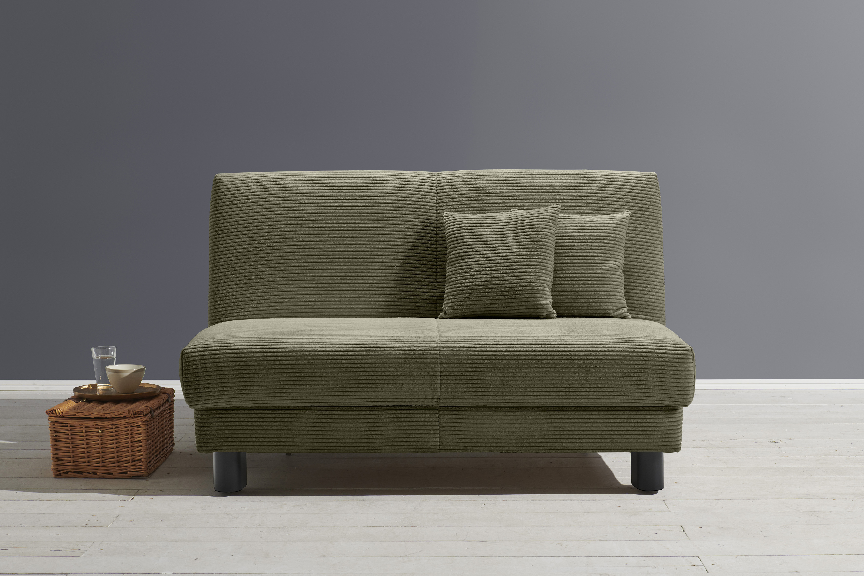Schlafsofa ELL + ELL "Enny", grün, B:160cm H:85cm T:100cm, 92% Polyester 8% Nylon, Sofas, Schlafsofa