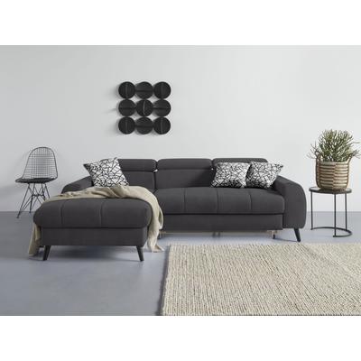Ecksofa COTTA "Mia L-Form mit 3 Zierkissen", braun (mud), B:236cm H:74cm T:164cm, 100% Polyester, Sofas, wahlweise mit Bettfunktion, Bettkasten, Beleuchtung & Wireless-Charger Image