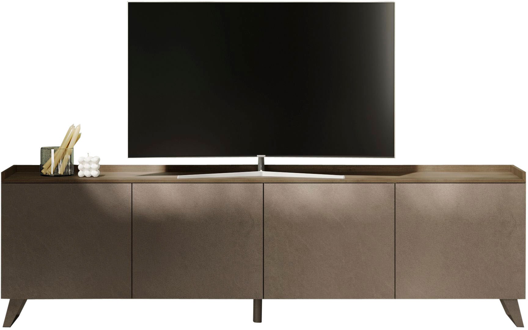 Lowboard INOSIGN "Tray, Breite 241, TV-Bank mit 4 Türen", braun (bronzo, mercure nb holzstruktur), B:241cm H:72cm T:42cm, Sideboards, Top "Tablet", Push-to-open Funktion