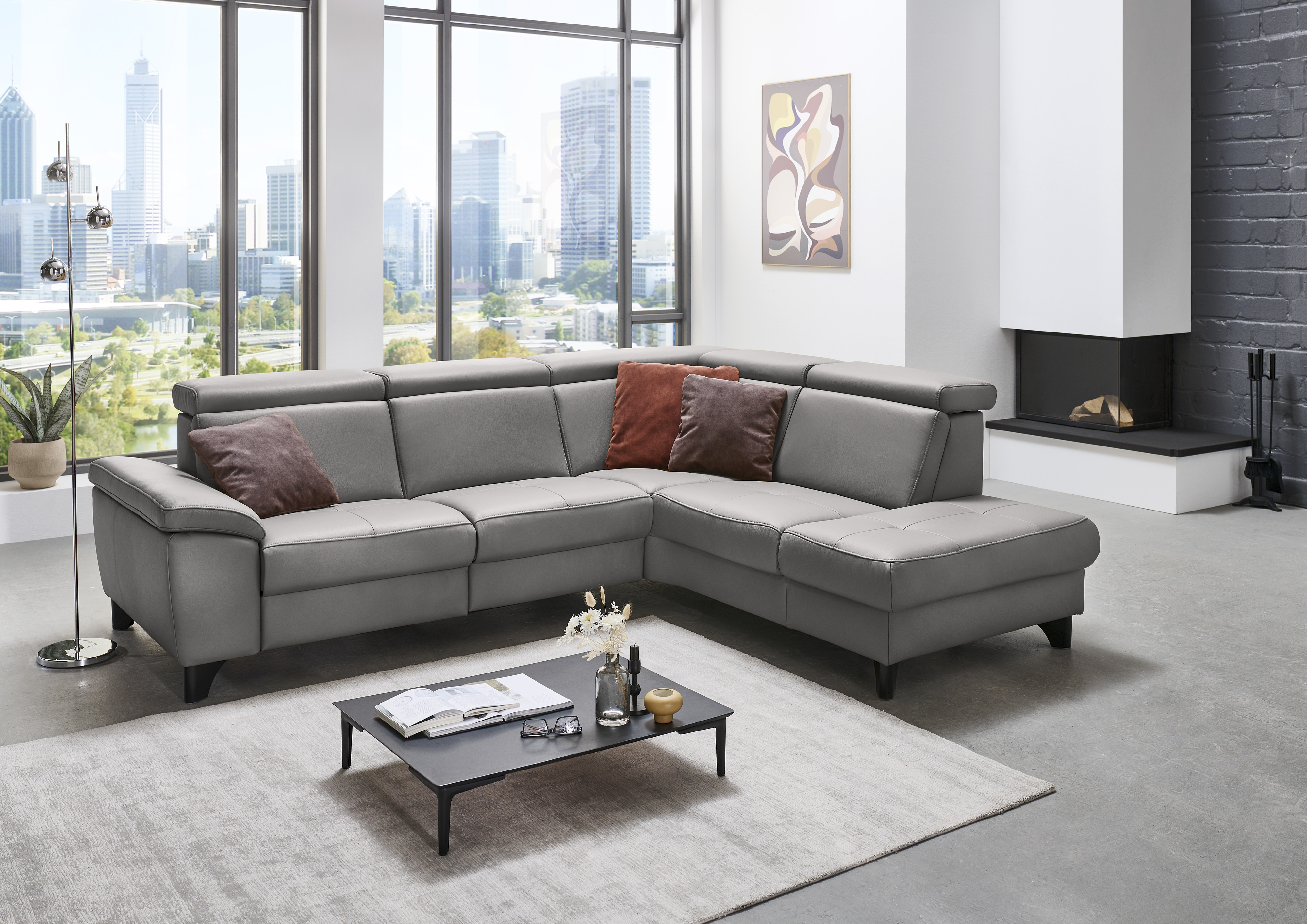 Ecksofa DIE PLANBAR "PN-EM23166 L-Form", grau (granit), B:261cm H:80cm T:235cm, Sofas, Ecksofa, optional mit Kopfteilverstellung und Stauraum