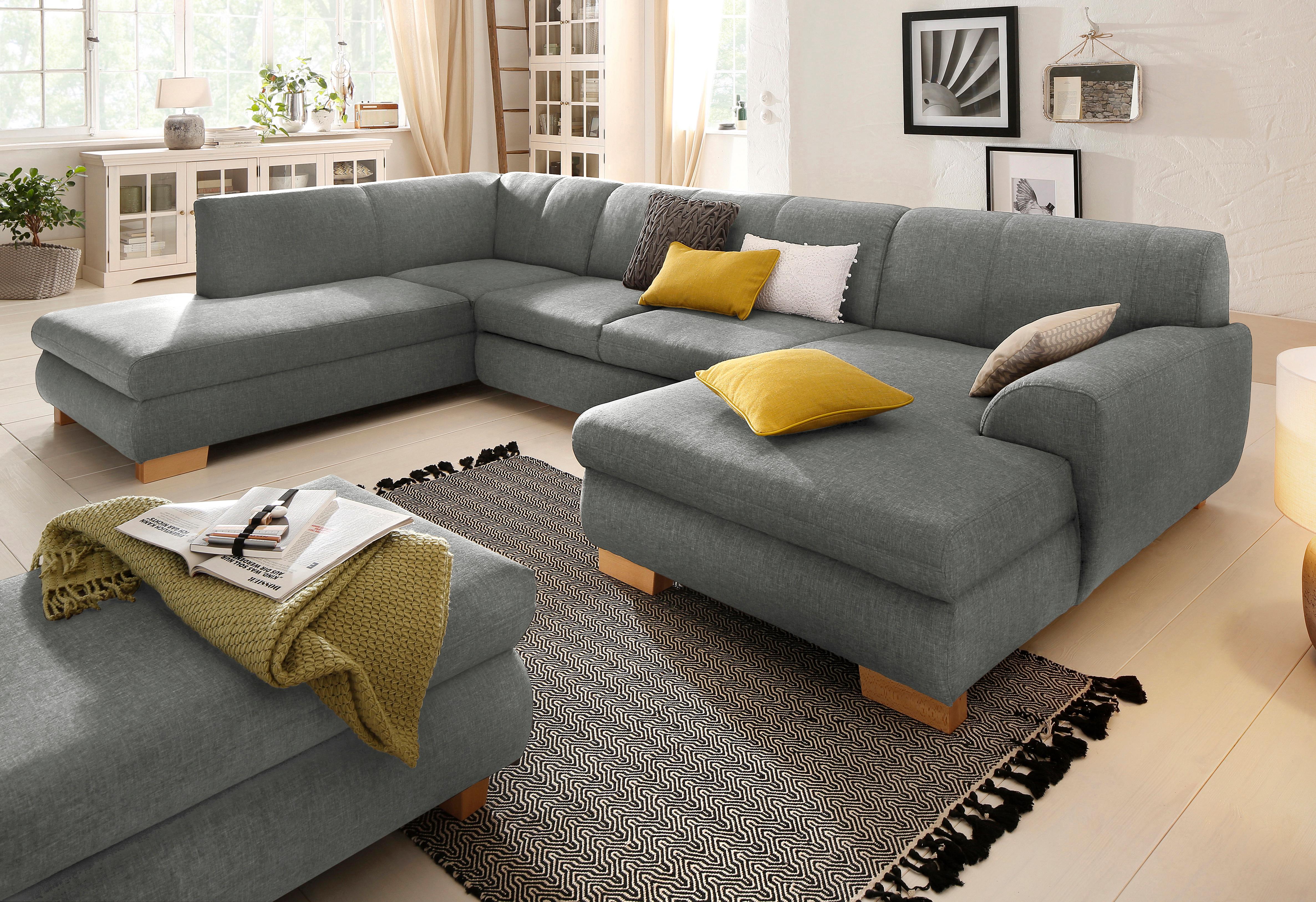 Wohnlandschaft HOME AFFAIRE "Nika zeitlos und elegant, viel Platz, U-Form", silber, B:347cm H:78cm T:84cm, Struktur fein (100% Polyester);MELROSE/Struktur (100% Polyeter/ 85%Polyester, 15% Polyacryl), Sofas, Wohnlandschaft, Wohnlandschaft,...