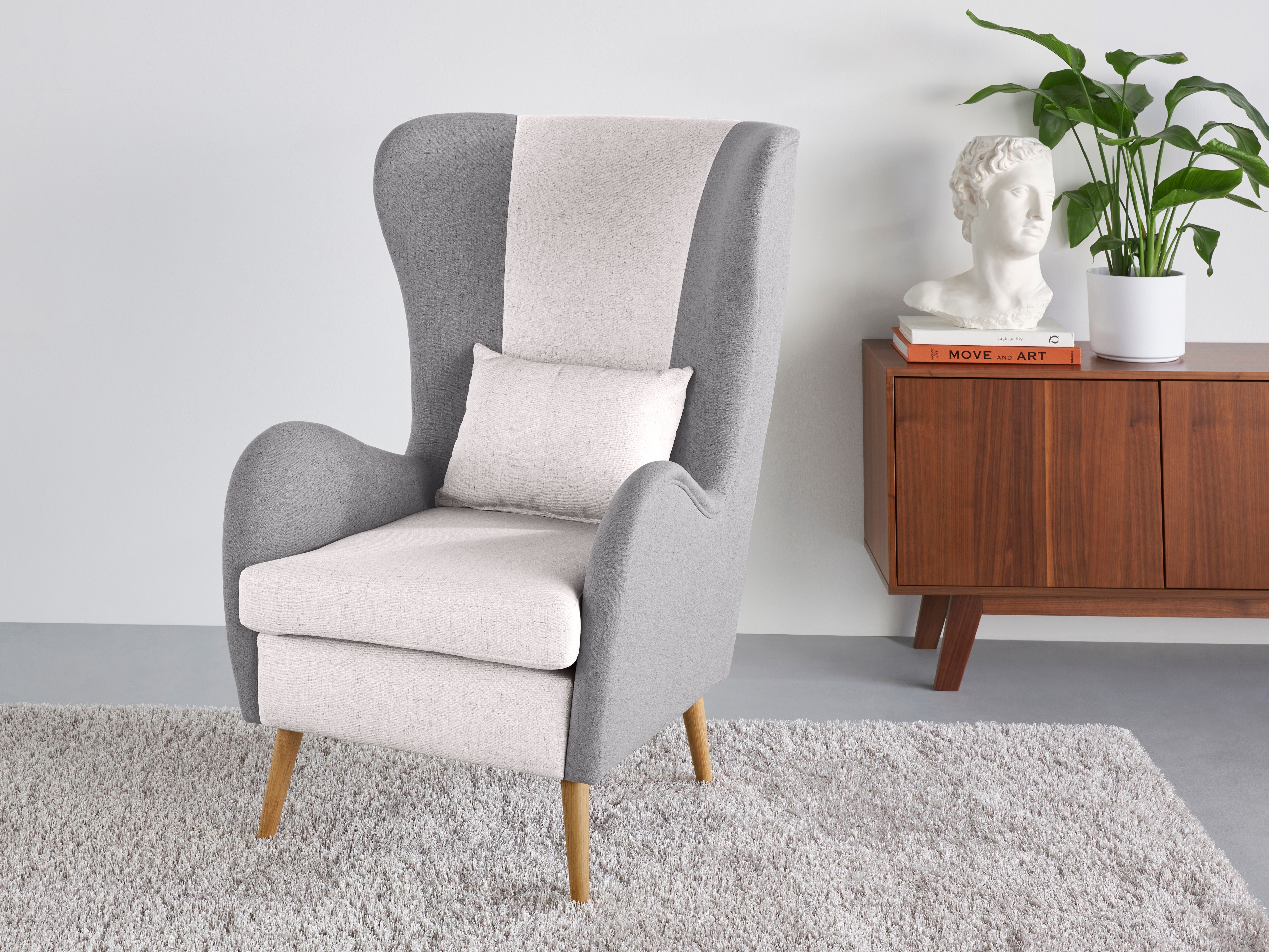 Sessel HOME AFFAIRE "Salla Bezug Bouclé oder Struktur fein, Ohrensessel", beige (creme, grau), B:78cm H:118cm T:94cm, 100% Polyester, Sessel, Ohrensessel ohne Hocker Ohrensessel mit Hocker Einzelsessel, wahlweise mit oder ohne Hocker; großer Sessel:...