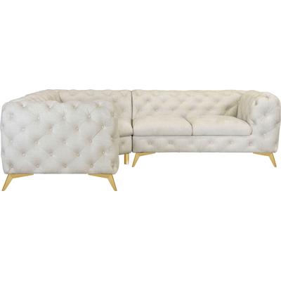 Chesterfield-Sofa LEONIQUE "Ecksofa GLYNIS L-Form mit Wellenunterfederung, Maße B/T/H 264/204/75cm", beige, B:264cm H:75cm T:204cm, Struktur (100% Polyester), Samtoptik (100% Polyester), Sofas, aufwändige Knopfheftung, moderne Chesterfield Optik,... Image