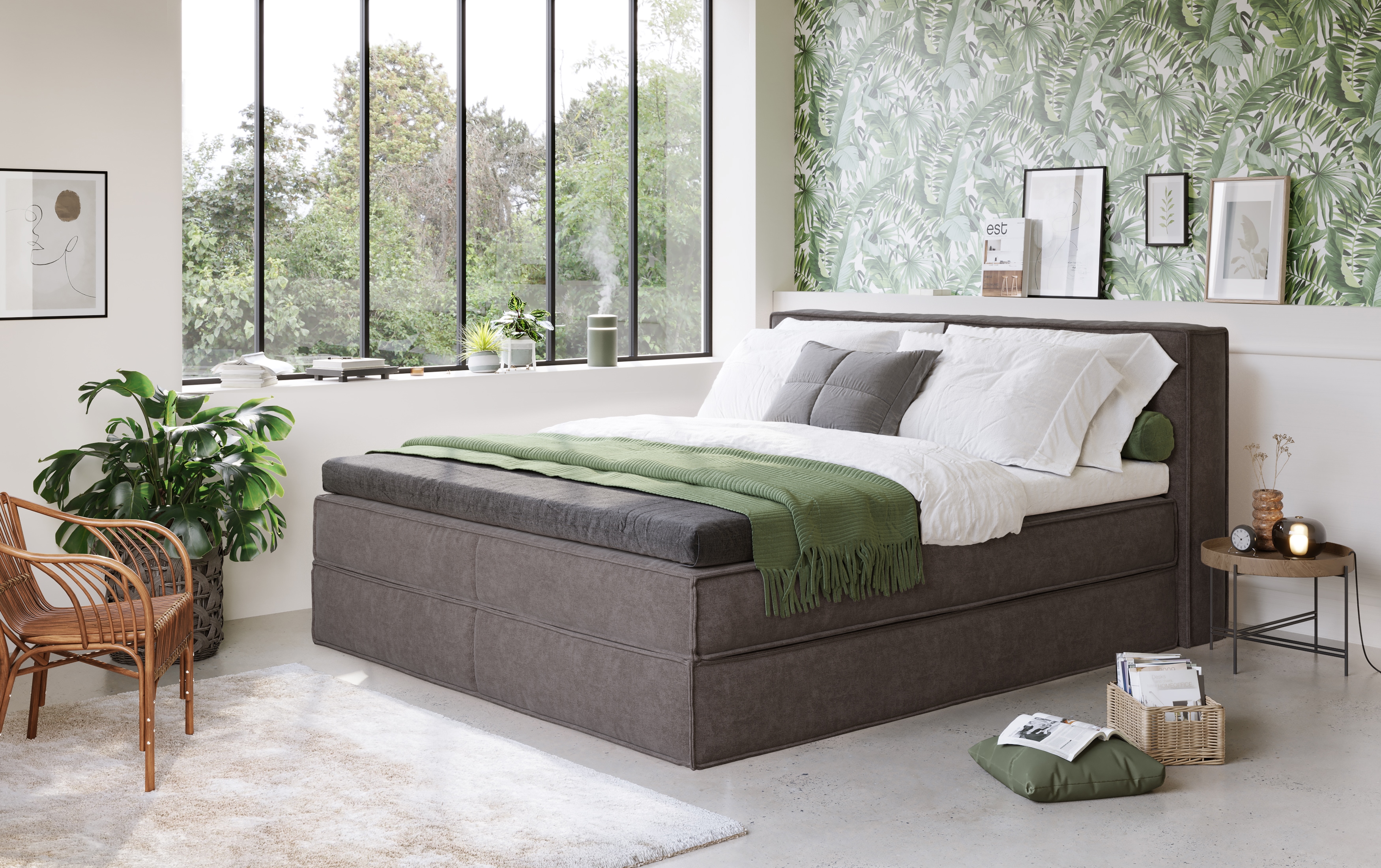 Boxspringbett "Addyson", braun (mud), B:190cm L:230cm, 100% Polyester, LEGER HOME BY LENA GERCKE, Komplettbetten, Boxspringbett inkl. Topper, 2 Matratzen Image