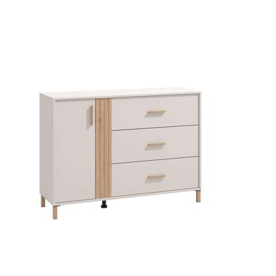 Kommode HOME AFFAIRE "Belfort Schubladenkommode Sideboard 3 Schubladen und 1 Tür", weiß (cashmere), B:125cm H:90cm T:40cm, Spanplatte, Sideboards, 125x40x90, FSC-zertifizierter Holzwerkstoff, Trendfarbe cashmere Image