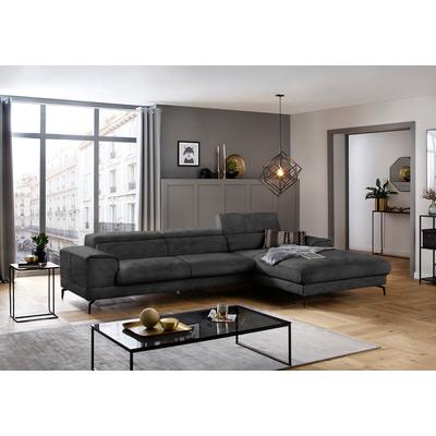 Ecksofa W.SCHILLIG "piedroo, Designsofa mit tollem Sitzkomfort, bequem, L-Form", grau (anthrazit s37), B:343cm H:70cm T:193cm, Stoff S37 (100% Polyester): Luxus-Microfaser in Lederoptik, Sofas, Kopfteilverstellung, wahlweise mit... Image