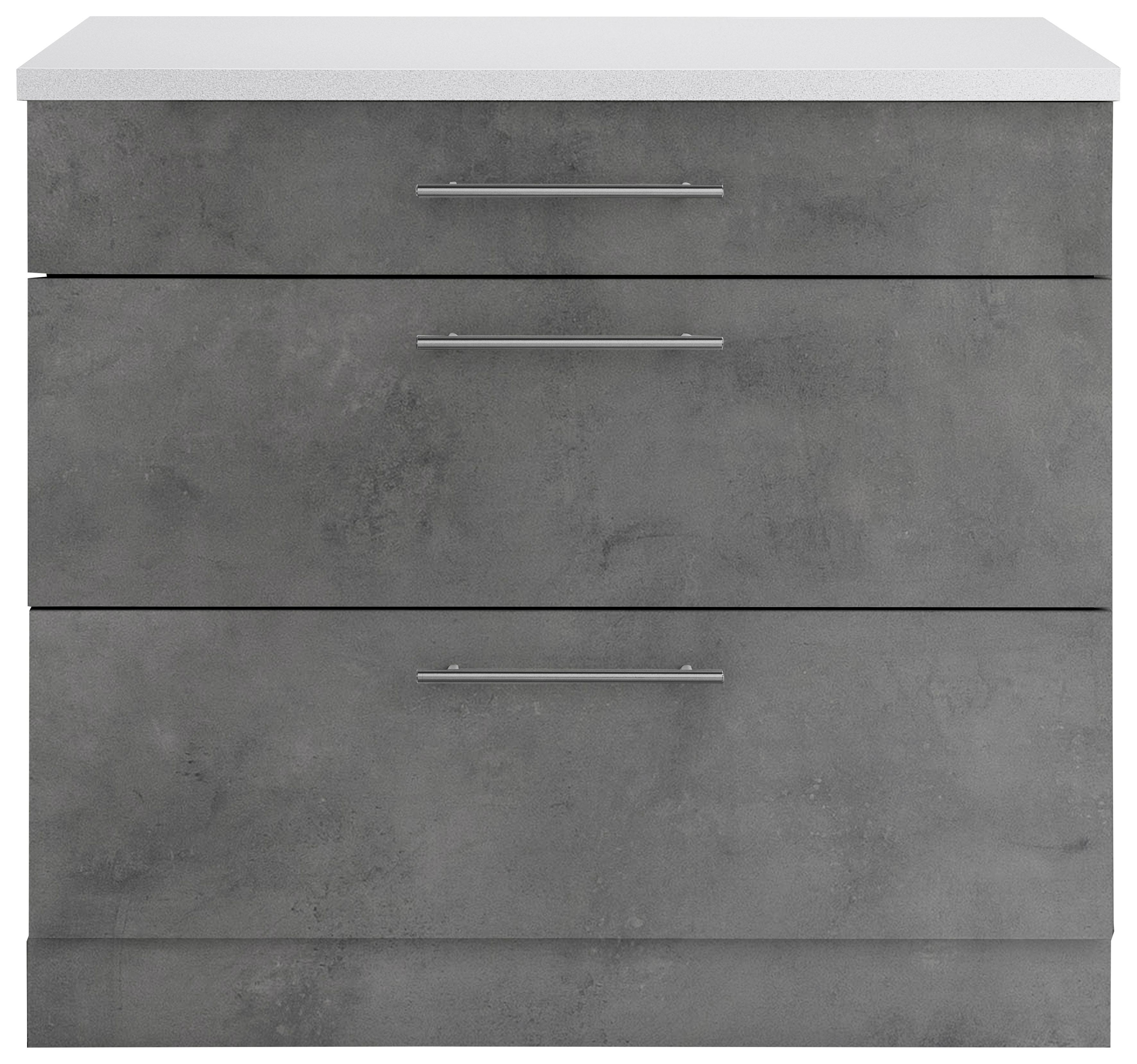 Unterschrank WIHO KÜCHEN "Cali", grau (front und korpus: betonfarben, arbeitsplatte: canvas grau), B:90cm H:85cm T:60cm, Schränke, Unterschrank, 90 cm breit, mit 2 großen Auszügen