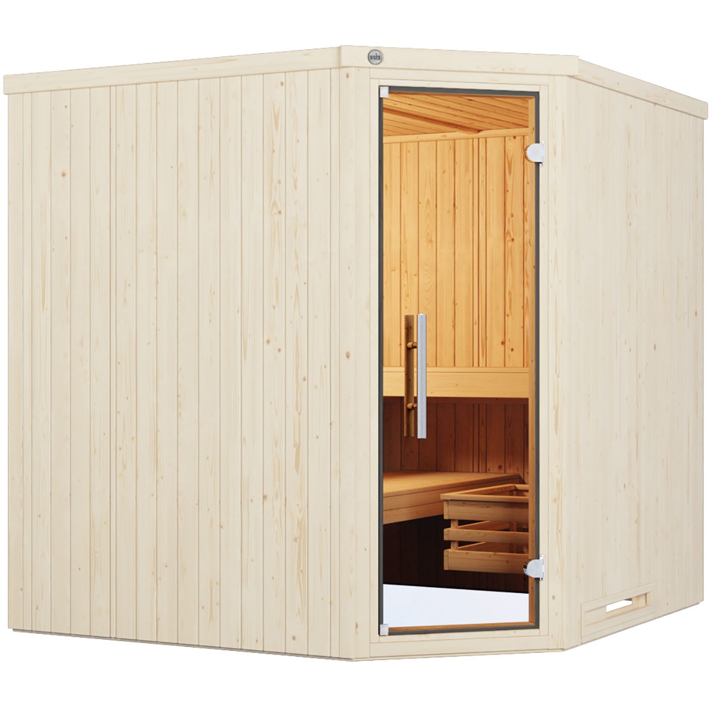 Sauna WEKA "Element-Ecksauna VARBERG 3", weiß, Saunaofen, integrierte Steuerung, 9 kW, Saunen, vorgefertigte Elemente, moderne Ganzglastür