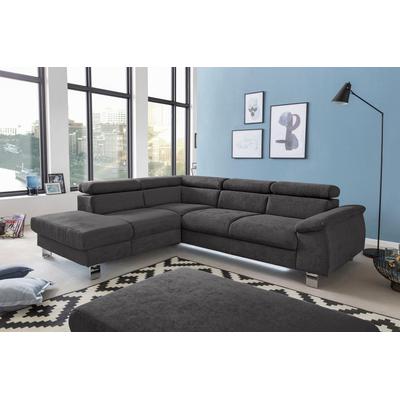 Polstergarnitur COTTA "Komaris L-Form", braun (mud), B:249cm, Sitzmöbel-Sets, Set bestehend aus: Ecksofa mit Kopfteilverstellung & Hocker Image