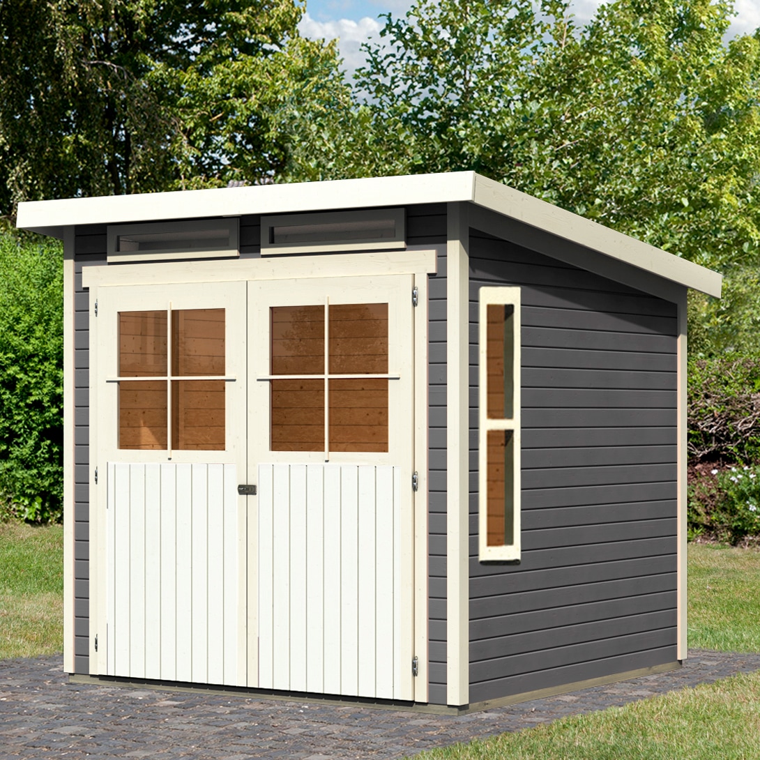 Gartenhaus KARIBU "Falkensee 3", grau (terragrau, elfenbeinfarben, naturbelassen), ohne Fußboden, ohne Dacheindeckung, Holzwerkstoff, Gartenhäuser, Gartenhaus