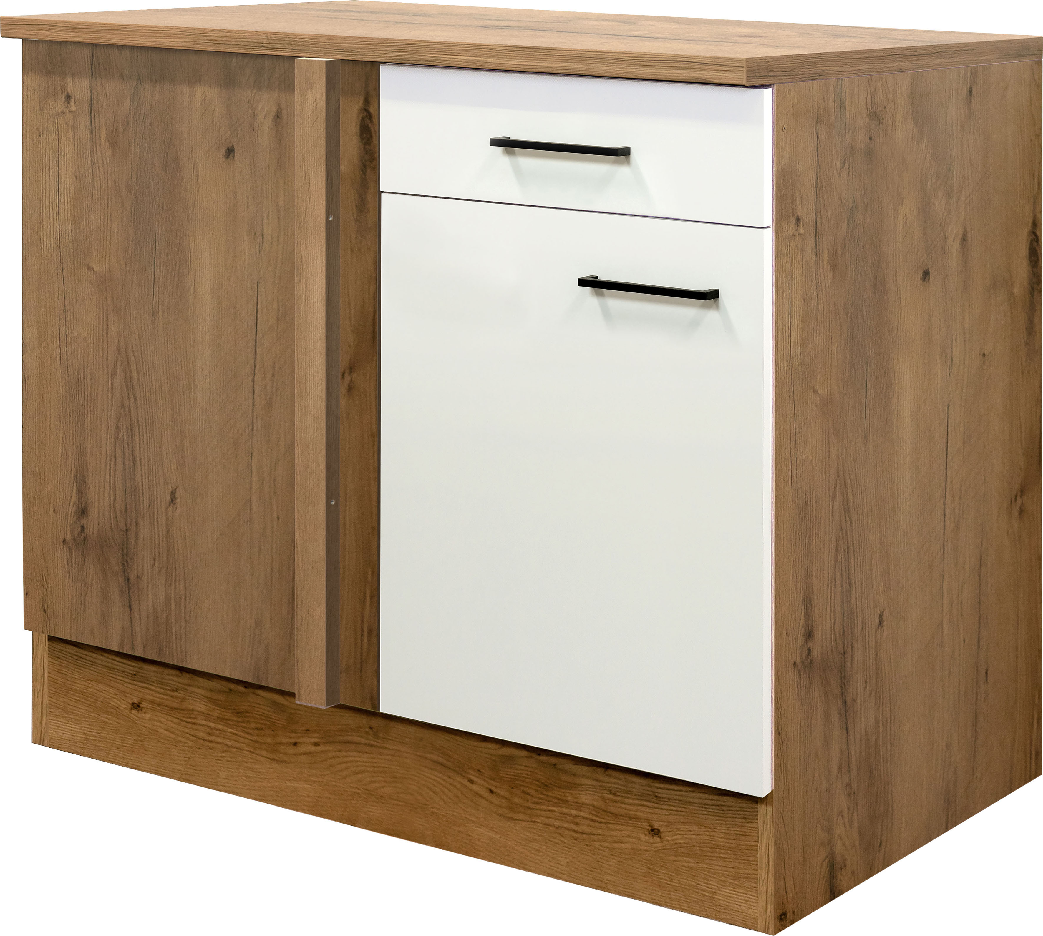 Eckunterschrank FLEX-WELL "Vintea", beige (magnolia matt, lancelot oak), B:110cm H:85cm T:60cm, Holzwerkstoff, Schränke, Küchenunterschrank, (B x H x T) 110 x 85 x 60 cm, als Ecklösung