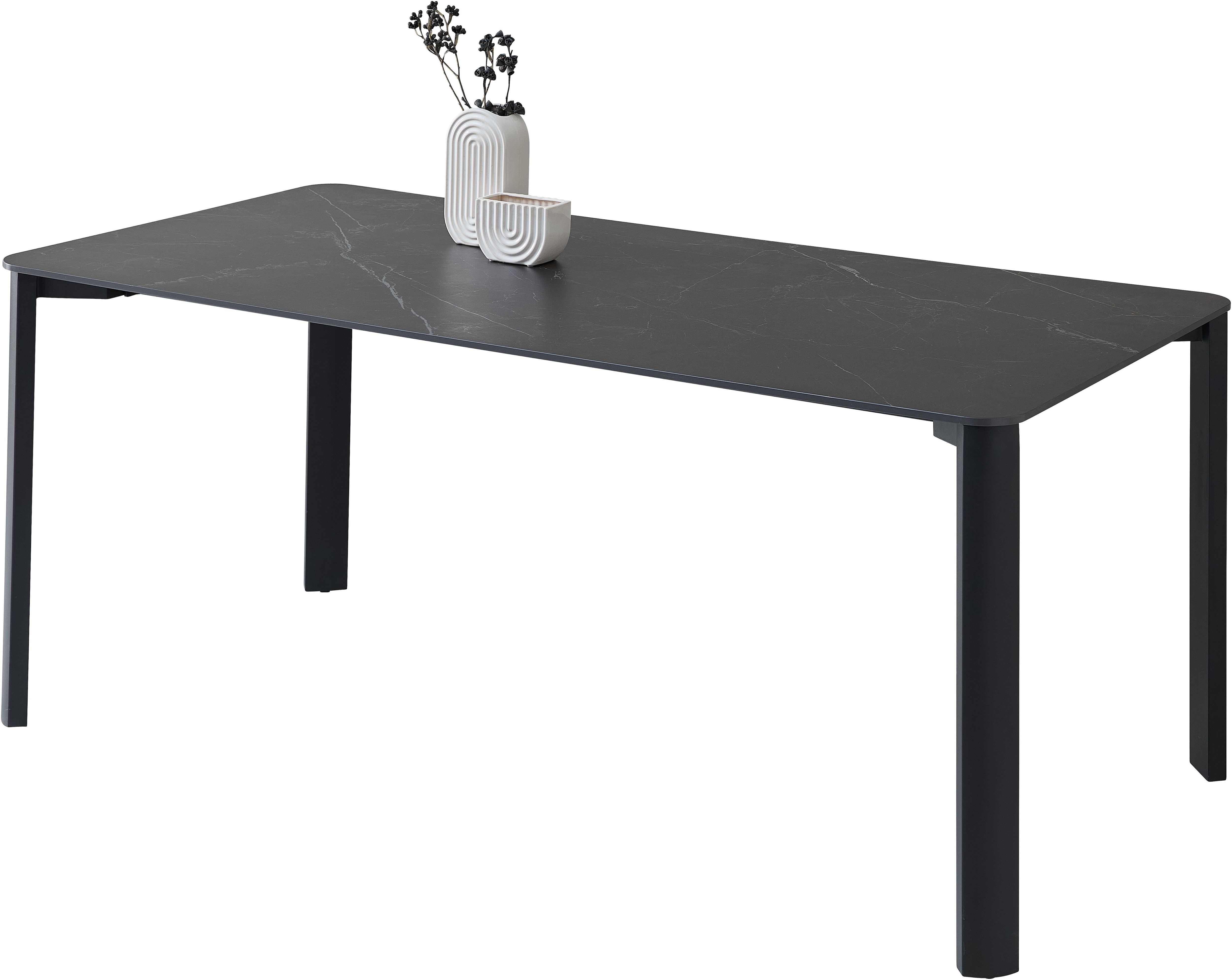 Esstisch STOLKOM "Lenni Esszimmertisch Keramik, Schwarz marmoriert BxHxT 180x76x90 cm", schwarz (schwarz, schwarz, schwarz), H:76cm, Tische, Keramikoberfläche schwarz marmoriert, Metallgestell schwarz matt Image