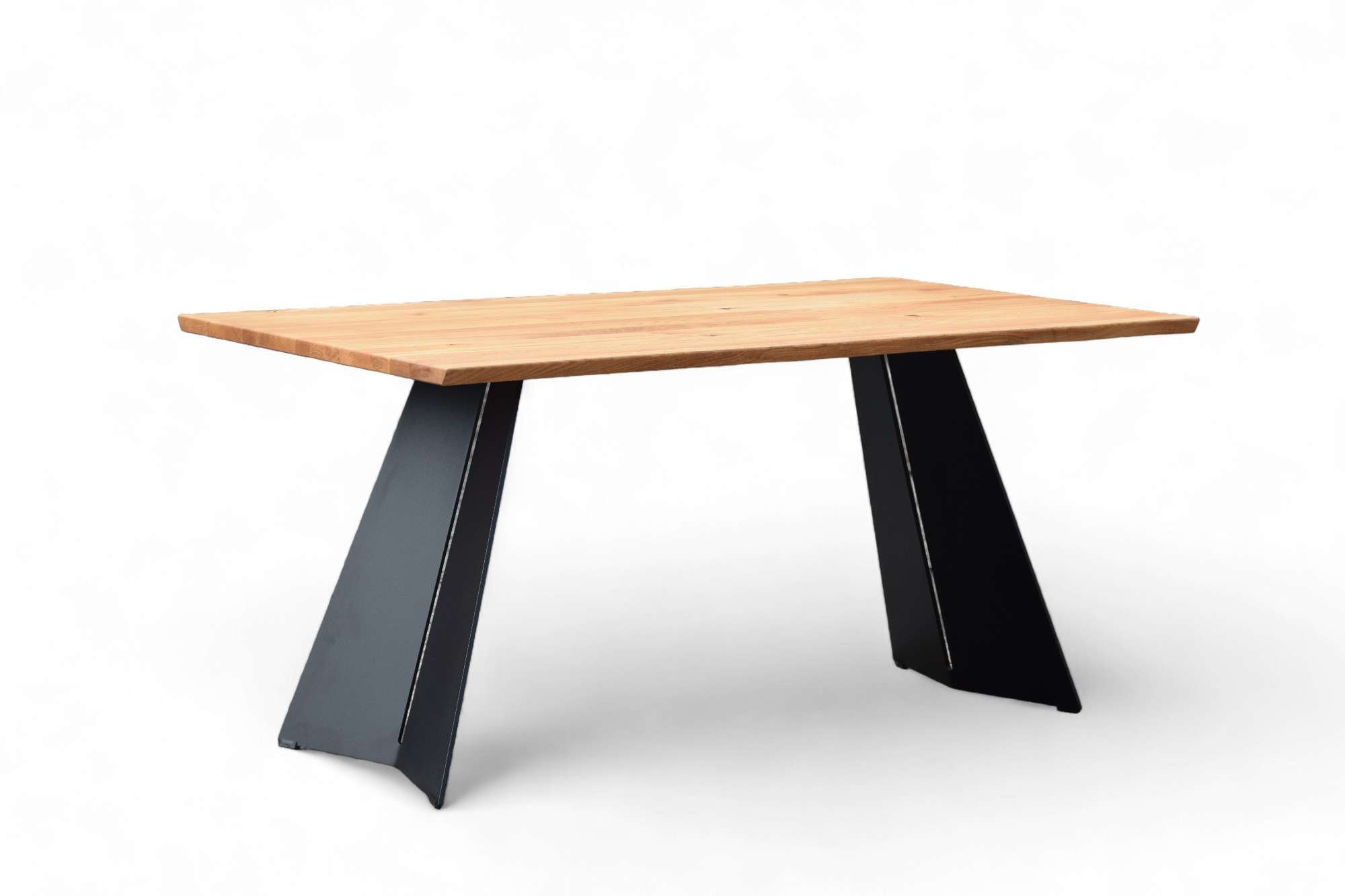 Esstisch HOME AFFAIRE "Winteregg Küchentisch, Metall-Wangengestell, Wildeiche massiv geölt", beige (natur, schwarz, natur), B:180cm H:76cm T:90cm, Tische, Baum Kante oder Schweizer Kante, erhältlich in 3 Größen und 2 Farben