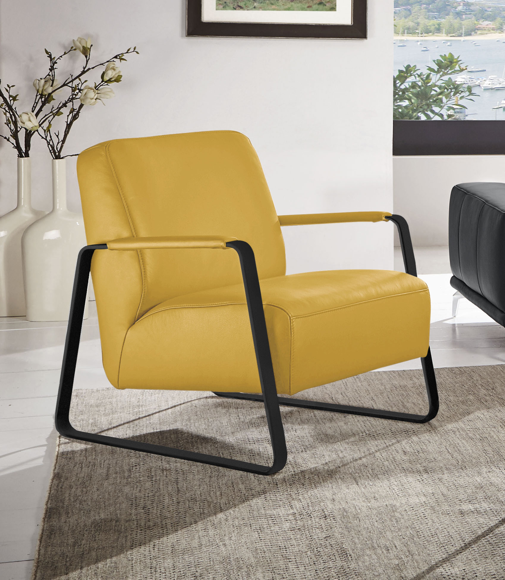 Cocktailsessel W.SCHILLIG "quadroo Loungesessel", gelb (sunrise z73), B:65cm H:82cm T:82cm, Velourgewebe V41 (100% Polyester);Longlife Xtra-Leder Z59 - Glattleder;Longlife Xtra-Leder Z73 - Glattleder;Stoff S37 (100% Polyester): Luxus-Microfaser in...