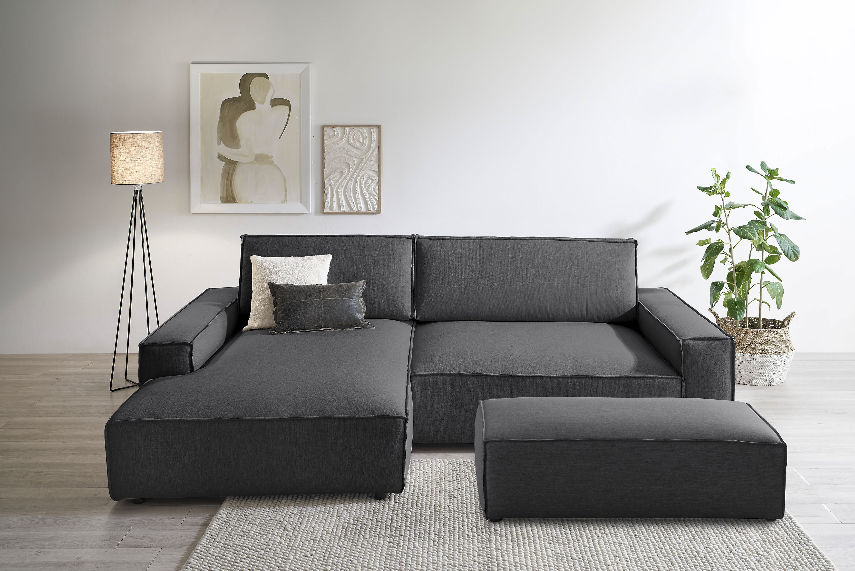 Polsterecke HOME AFFAIRE "SHERWOOD XXL tief, L-Form, Schlaffunktion, Bigsofa, Cord, Leinenoptik", grau (anthrazit), B:284cm H:90cm T:135cm, 100% Polyester, Sofas, stellbar zum Schlafsofa (Krokodilverbinder), Cord, Leinenoptik