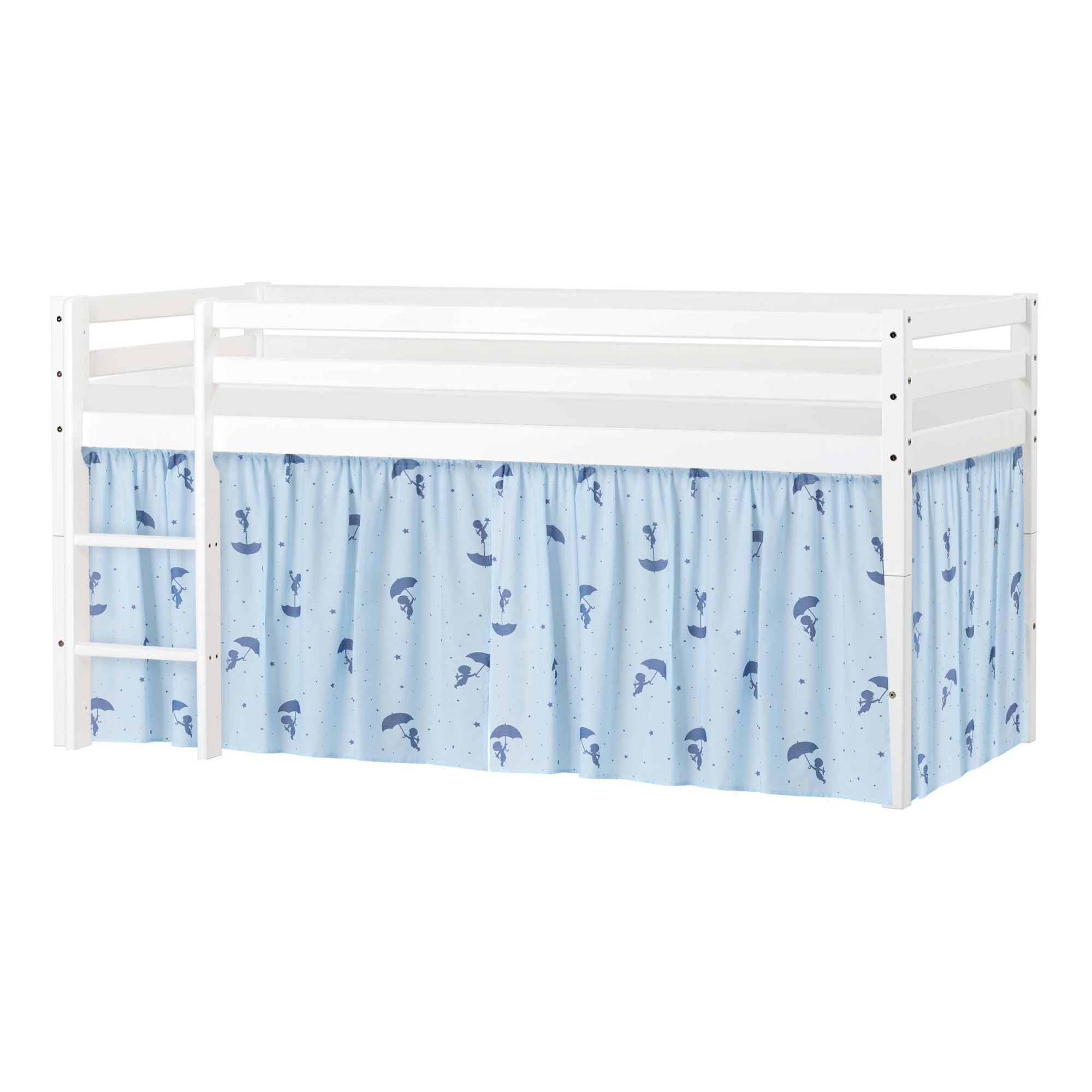 Spielbett HOPPEKIDS "ECO Dream", blau, B:101cm H:105cm L:208cm, Vorhang: 100% Baumwolle, Matratzenbezug: 100% Baumwolle, Matratze: Kaltschaum, Betten, Massivholz, wahlweise in 2 Größen und 4 Farben, Matratze wählbar