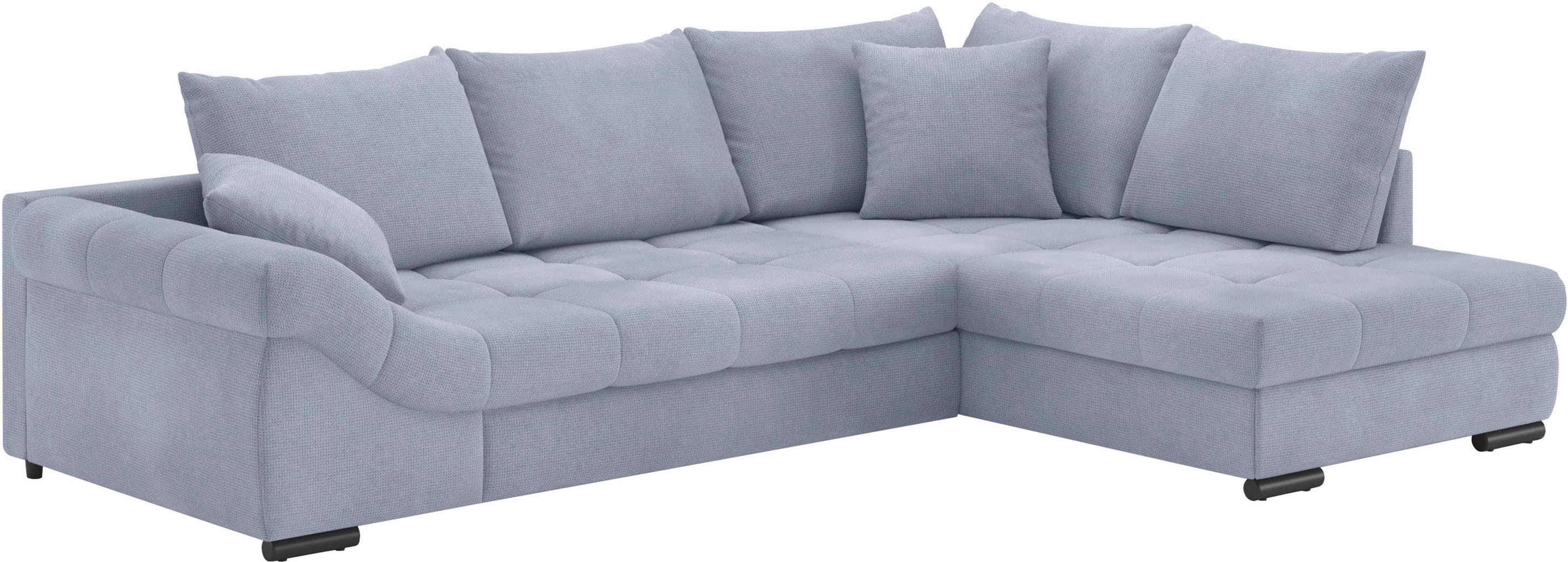 Ecksofa MR. COUCH "Allegro, L-Form", blau (memphis 1676 blau grau), B:303cm H:86cm T:202cm, Memphis (Grundgewebe - 100% Polyester; Nutzschicht- 90% Polyester / 10% Polyamide), Sofas, mit Hochschläfer-Bettauszug, wahlweise mit Kaltschaum