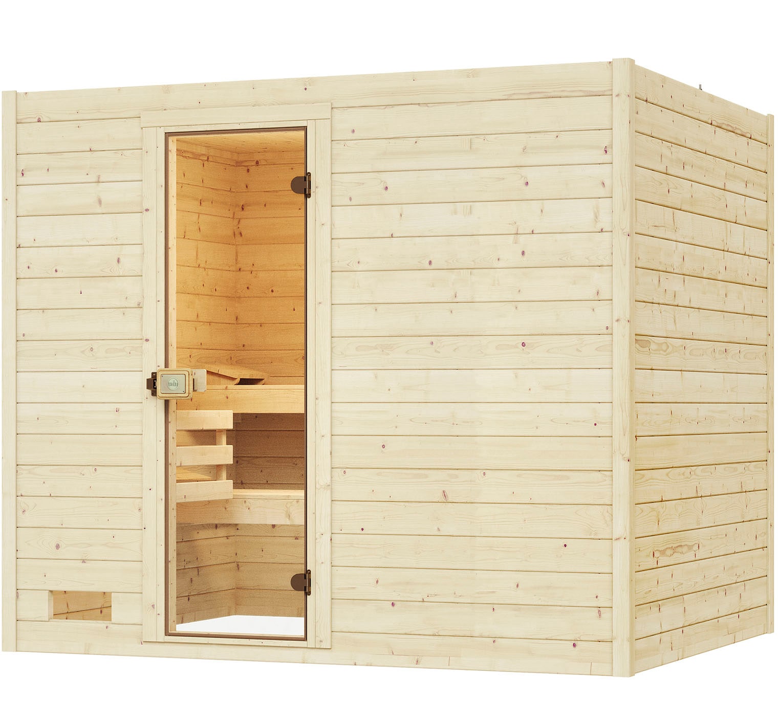 Sauna WEKA "Massivholzsauna VALIDA 4", beige (natur), Bio-Ofen, externe Steuerung, 7,5 kW, Saunen, Blockbohlen, moderne Ganzglastür