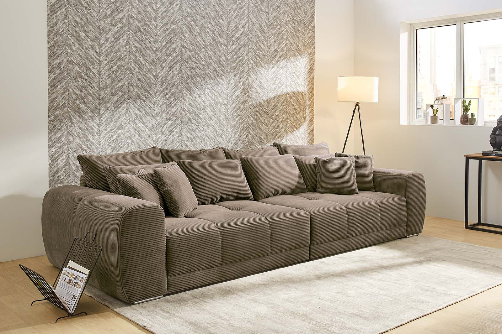 Big-Sofa JOCKENHÖFER GRUPPE "Moldau XXL, B: 306 cm", grau (taupe), B:306cm H:83cm T:134cm, Cord: 100% Polyester, Sofas, Big-Sofa, Mega-Sofa, mit Federkern & 4 Zierkissen, Topseller