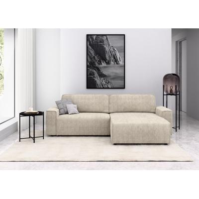 Ecksofa INOSIGN "Chance, Recamiere beidseitig montierbar, Schlaffunktion, Breite 265 cm", beige (cream), B:265cm H:87cm T:164cm, 92% Polyester, 8% Polyamid, Sofas, in Struktur LUMOS, mit Schlaffunktion und Bettkasten Image