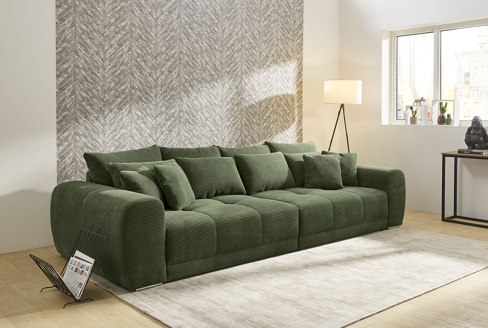 Big-Sofa JOCKENHÖFER GRUPPE "Moldau XXL, B: 306 cm", grün, B:306cm H:83cm T:134cm, Cord: 100% Polyester, Sofas, Big-Sofa, Mega-Sofa, mit Federkern & 4 Zierkissen, Topseller