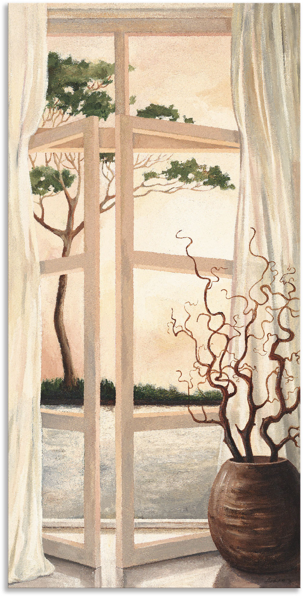 Wandbild ARTLAND "Fensterbild Toskanischer Sonnenuntergang", beige (farbe bild(er): naturfarben), B:50cm H:100cm, Bilder, als Alubild, Outdoorbild, Leinwandbild, Poster, Wandaufkleber Image