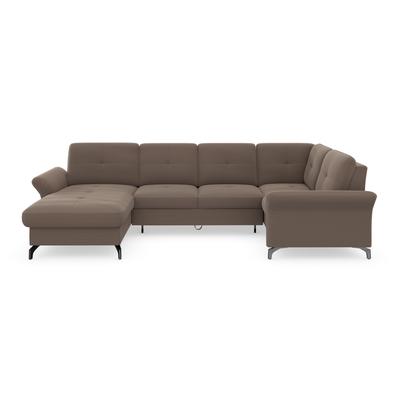 Wohnlandschaft PLACES OF STYLE "Calando U-Form", grau (taupe), B:326cm H:91cm T:188cm, 90% Polyester 10% Polyamid, Sofas, wahlweise mit Bettfunktion, Bettkasten und Armteilfunktion Image