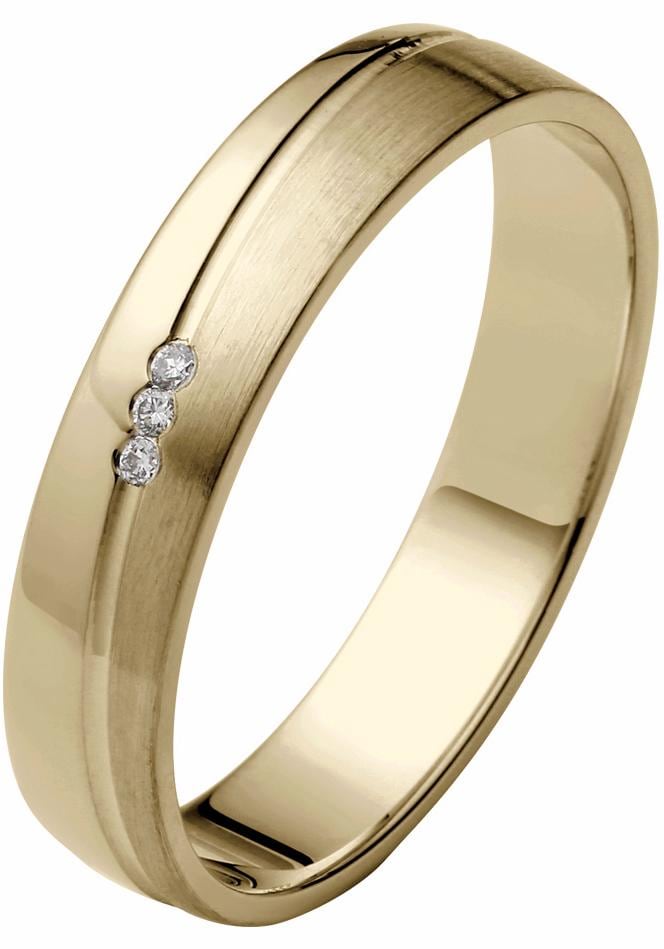 Trauring FIRETTI "Schmuck Geschenk Gold 375 Hochzeit Ehering "LIEBE" Gr. 21, gold (gelbgoldfarben), Fingerringe, 21, 0,02 SI = kleine Einschlüsse mit Brillanten, Gelbgold 375, 4mm, Made in Germany, wahlweise mit oder ohne Brillanten Image