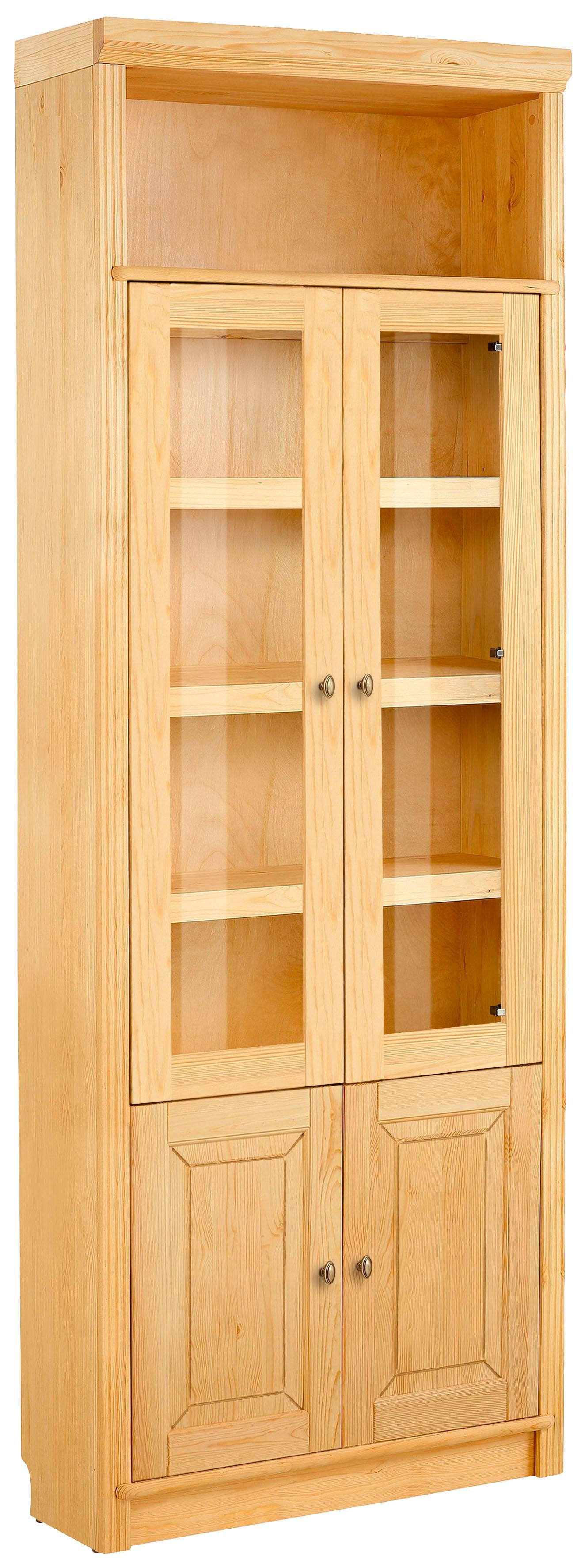 Bücherregal HOME AFFAIRE "Soeren Vitrine mit 2 Glastüren, Breite/Tiefe: 80/220 cm", braun (gelaugt, geölt), H:220cm, Regale, Kiefer massiv, Tiefe 29 cm, 2 Holz- und 2 Türen mit Klarglas- Einsatz
