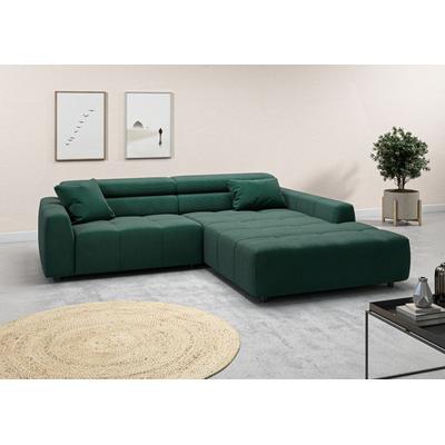 Ecksofa 3C CANDY "Denver auch mit Cord- und Easy care-Bezug, Kopfteilverstellung L-Form", grün, B:258cm H:68cm T:217cm, 95% Polyester, 5% Nylon, Sofas, wahlweise. mit motorischer Sitztiefenverstellung Image